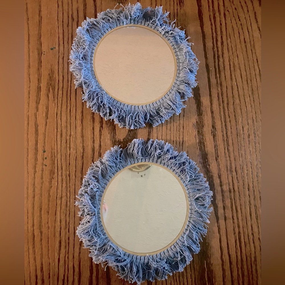 Set of 2 boho eclectic mirrors with fringe